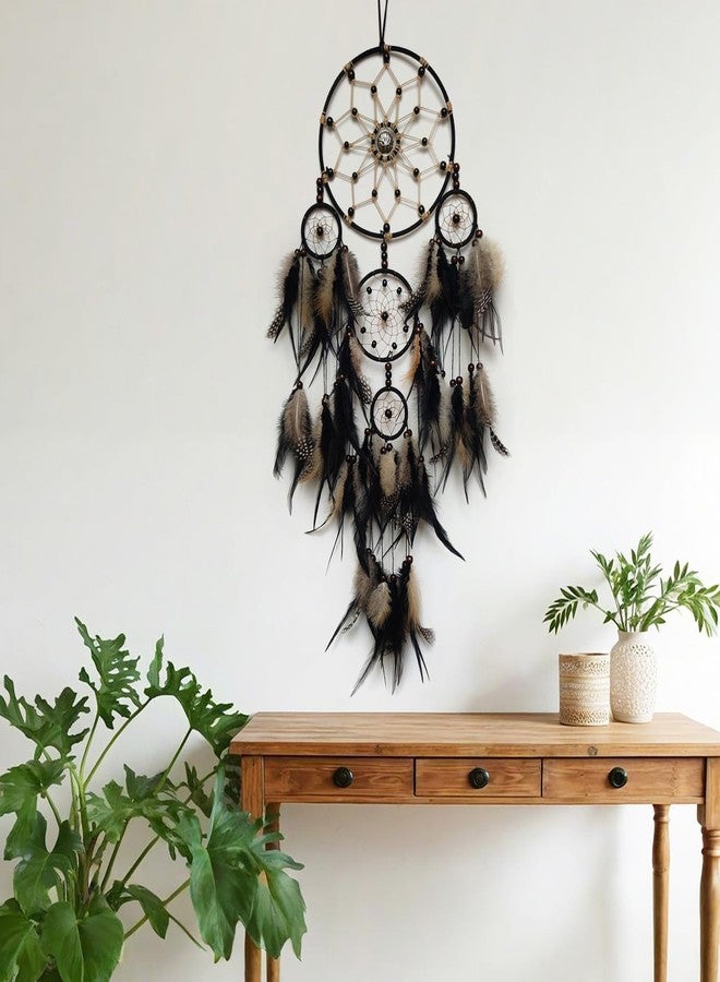 SOYUZU Large Dream Catcher Wall Decor Brown and Black Dream Catchers with Tree of Life Pendant Bead Handmade Feather Dreamcatcher Wall Hanging Ornament for Bedroom Living Room Home Decor - Image 4